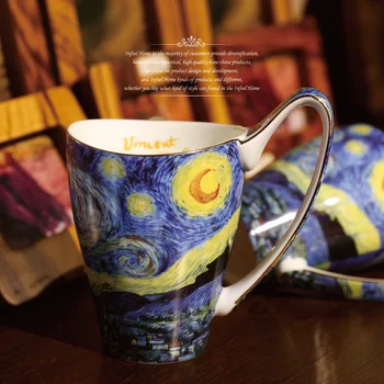 Kūrybinės dovanos Van Gogh aliejaus tapybos Mėgėjams puodelis didelės talpos kaulų kinija taurės vintage mados keramikinis puodelis pieno taurės pusryčiai taurė