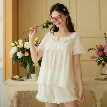 2023 Seksualus Pajama Mujer Loungewear Medvilnės Kietas Pižama Trumpomis Rankovėmis Pižamos Moterims, Namų Drabužių Miego Nustatyti, H670