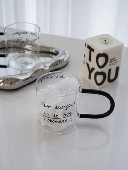Originalaus dizaino prancūzijos abėcėlė ins stiklinės vandens puodelį vlog kūrybos didelis rankena puodelio pieno kavos puodelio