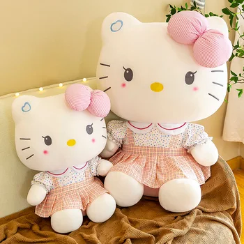 Sanrio Kawaii Hello Kitty Pliušiniai Žaislai KT Cat Dolls Originalūs Minkšti Kimštiniai Mielas 35-75cm Dovana Vaikams Gyvūnų, Žaislų Aukštos Quailty Mergina