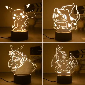 Kawaii Pokemon 3D Naktį Šviesos Pikachu Bulbasaur Gengar Charmander Paveikslas Modelis, Vaikų, Miegamojo Stalo Lempa Gimtadienio Dovana Vaikams, Žaislai