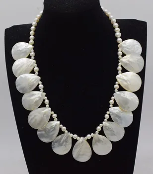 gėlavandenių perlų balta netoli apvalios ir sea shell lašas karoliai didmeninė 19inch FPPJ pobūdžio karoliukų dovana