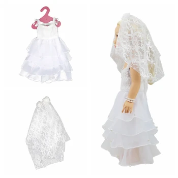 Lėlės Medžiaga Balta Nėrinių Vestuvių Suknelė+Šydas 18 colių Kartos Amerikiečių Lėlės Dovana Mergaitėms Lėlės Priedai Nemokamas Pristatymas
