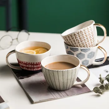 Kawashimaya Šiaurės keraminiai puodeliai, pora vandens puodeliai, keramikos puodelis kavos puodeliai, elegantiškas retro stiliaus, nereguliarus kraštus