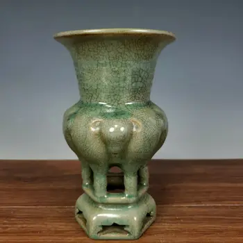 Antikvariniai Song dinastijos Porceliano ru krosnies žydra glazūra Ledo plyšių Tris avis vaza
