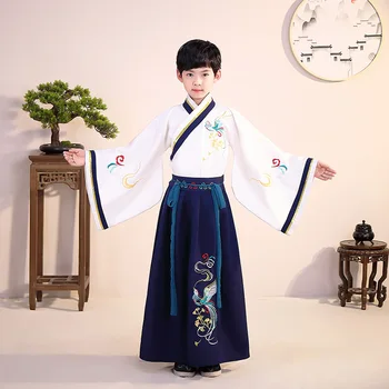 Berniukas Siuvinėjimo Hanfu Senovės Kinų Tradicinių Kostiumų Drabužiai Vaikas Liaudies Šokių Scenos Šokio Spektaklis Suknelė