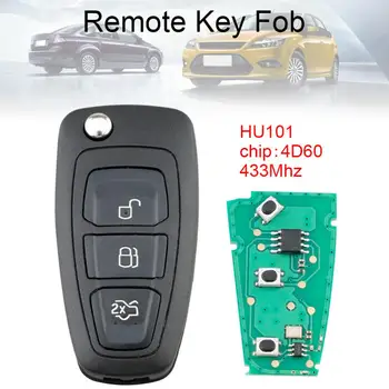 3 Mygtukai 433Mhz Apversti imobilizavimo Fob su 4D60 Chip ir HU101 Ašmenys Tinka Ford Focus, Fiesta