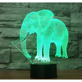 3D LED Nakties Šviesos Laimingas Dramblys su 7 Spalvų Šviesos Namų Puošybai Lempos Nuostabi Vizualizacijos Optinė Iliuzija Nuostabus