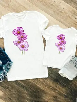 Moterų, Mergaičių, Berniukų Šeimos Atitikimo Komplektus Vaikas Vaikų Vasaros Gėlių Naujas Akvarelės Mama Mama Marškinėlius Tee marškinėliai drabužiai Drabužiai
