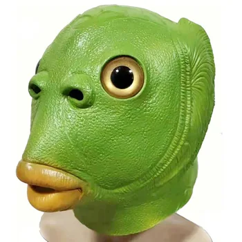 Žalia fishman galvos kaukė žalia žuvis kaukė žalia galva žuvies galvos apdangalai suaugusiųjų visą veidą latekso gyvūnų rekvizitai