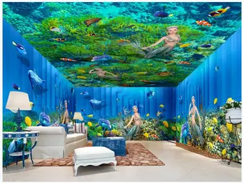 WDBH 3d kambario tapetai pasirinktinius nuotraukų Sea world undinė koralų jūros dumblių visame name sienos 3d sienų freskomis tapetai, sienų ir 3 d