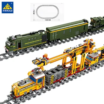 Išplėstinė Modelio Blokai Elektrinio Traukinio Rinkinį Geležinkelio Bėgių Galios Varikliu, Kuriuo Sunkiųjų Apkrova Mašina Karinės Miesto žaislai Dovana