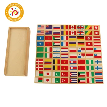 Žaislai Medžiagų Korteles Montessori Mediniai Valstybės Vėliavos valstybės Vėliava Domino Ankstyvasis ugdymas Švietimo Žaislai Vaikams