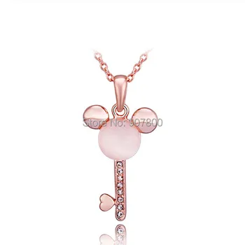 N747 Naujo Dizaino Rose Aukso Spalvos raktų pakabukas karoliai su kalnų krištolas kristalų ir Opal Mados Juvelyrika vestuvių dovana collier