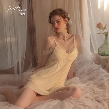 Moterų Nightdress Seksualus Sleepwear Gilia V Karšto Akių Matyti-per Moteris Seksuali Pižamą Vasaros Suknelė su Krūties Padas Ponios