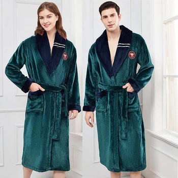 Pora Flanelė Skraiste Sleepwear Žiemos Storio Koralų Vilnos Chalatas Kimono Pižamą Laisvi Namų Drabužių Loungewear su Kišenėje