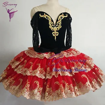 Ilgomis rankovėmis Raudona klasikinio baleto tutu suknelė Don Kichotas pokytis profissional baleto tutus baleto kostiumas mergaitėms