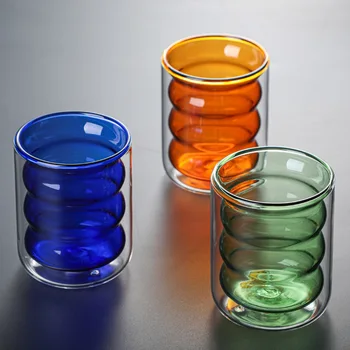 Multi-spalvų Spiralės Stiklo Dvigubo Sluoksnio Puodelio Pieno Taurė Vyno Drinkware Arbatos, Kavos Puodelio Kokteilis Turėtojas Puodelis Office Sulčių Taurė