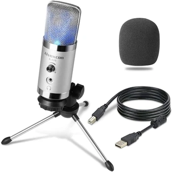 USB Mikrofonas-Alvoxcon Kompiuterio Mikrofonas su Ausinėmis Stebėti Jack 