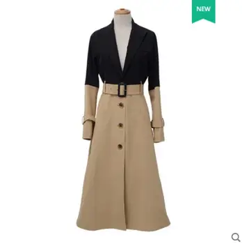 Švarkelis moterų tranšėjos paltai pavasario 2021 naujas mados kontrasto spalvų slim striukė Britų stiliaus ilgas, aukštas, gražus juosmens
