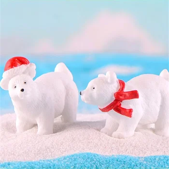 1PCS/Set Gyvūnų Miniatiūriniai Christmas Polar Bear Figūrėlės Sodo Micro Sniego Peizažas 