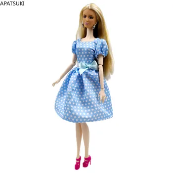 Mėlynos Polka Bowknot Suknelė Barbie Lėlės Drabužiai, Vakaro Suknelės Drabužius Barbie Lėlės, Komplektai, Aksesuarai
