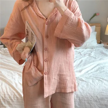 Oranžinė Medvilnės Pavasario Pižama Nustatyti Moterų Minkštas Japonijos Sleepwear Namų Kostiumas Kelnės +Marškiniai Viršūnes Nustatyti Dviejų Dalių Atsitiktinis Laisvas