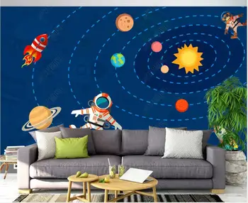 3d foto tapetai, sienų ritininis užsakymą freskos Animacinių filmų saulės sistemos, žvaigždžių vaikų kambarį, namų dekoro 3d plokštės ant sienos