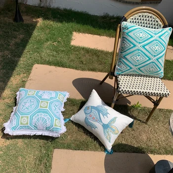 45x45cm sielovados medvilnės skalbiniai žalia išsiuvinėti užvalkalas kutas sofos pagalvėlė padengti mėlyna žalia geometrinis pagalvę padengti