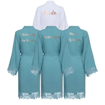 Kietojo Viskozė Medvilnės Kimono Rūbeliai Nėrinių Skraiste Moterų Vestuvių Nuotakos Apdaras Chalatas Sleepwear Dulkių Žalia