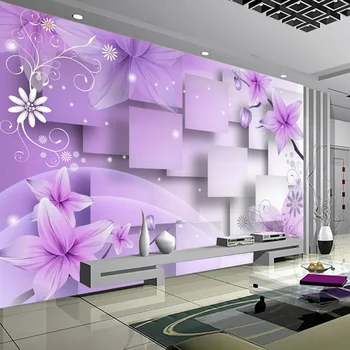 Modernus Minimalistinis Violetinės Gėlės 3D Stereoskopinis Abstrakčiai TV Foną Gyvenimo Kambario Sienos Dekoravimas Tapybos Freskos