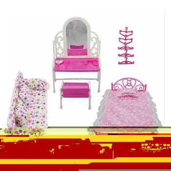 Mini Lėlių Baldai Žaisti Namuose Rožinė Lova, Stalas, Kėdė Rinkiniai Dovanų Žaislai, Žaislai Miegamasis Kūdikių KidsPretend Kalėdų Plastiko Žaisti Se D3O0