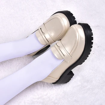 Lolita minkštas mergina apvalios galvos COS viduryje kulno anime kolegija stiliaus JK vienodi batai, odiniai batai seklių burną cosplay loli