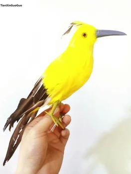 didelės 30 cm mėlyna-geltona plunksnų paukštis sunkiai modelis sodo puošmena papuošalai žaislas s1478