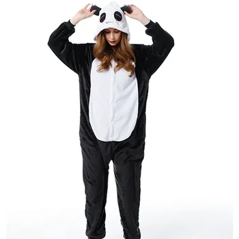 Žiemos Flanelė Kigurumi Moterys Vyrai Onesies Mielas Animacinių Filmų Gyvūnų Panda Pižama Nustatyti Unisex Pyjama Pijama Sleepwear