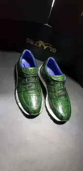 100% Originali nekilnojamojo krokodilo oda vyrų batų matinės žalios spalvos krokodilo pilvo odos vyrai mada sporto, laisvalaikio batų