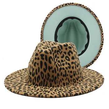Naujas Dizaineris Žalia Apačioje Mados Leopardas Spausdinti Platus Kraštų Dvi Tonas Fedora Skrybėlės Moterims Ir Vyrams, Atsitiktinis Lauko Šalies Jaaz Skrybėlę