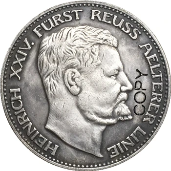 1909 m. vokietijos 3 Ženklas - Heinrich XXIV monetos KOPIJA 33MM