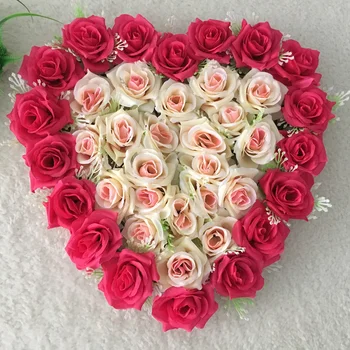 Dirbtinių Rožių Gėlių Sienos Širdies formos Garbanoti Modeliavimas Gėlių Plokštė Širdį Gėlė Eilės Vestuvės Automobilių Apdailos Raudona Balta Rausva
