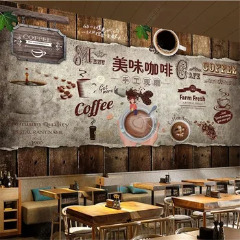 Custom Nostalgišką Retro Medžio Lenta, Kavinė Sienos Popieriaus 3D Europos ir Amerikos Rankomis Dažyti Kavos Parduotuvė Foną 3D